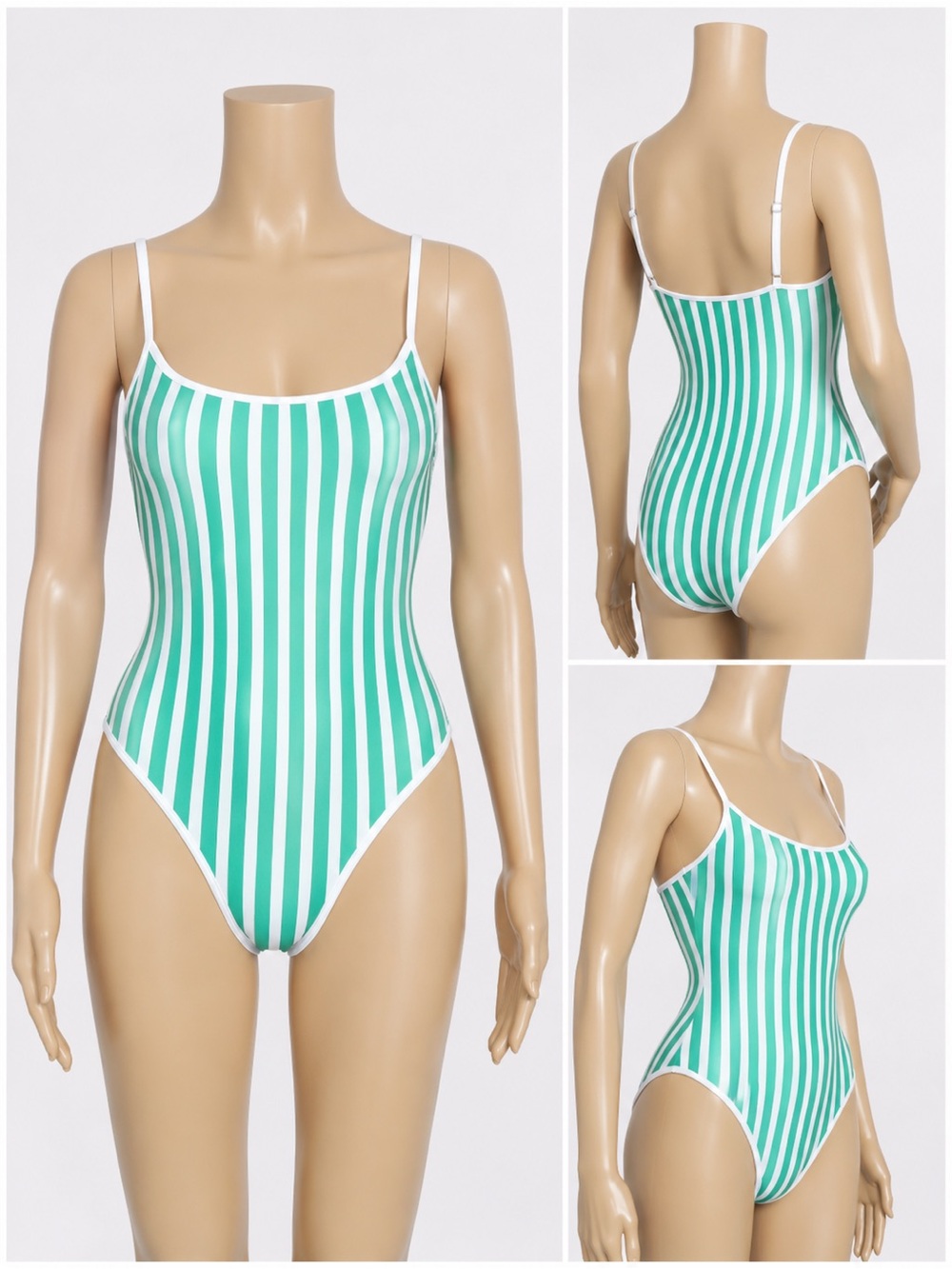 Green & White Vertical Stripe Women's One-Piece Swimsuit